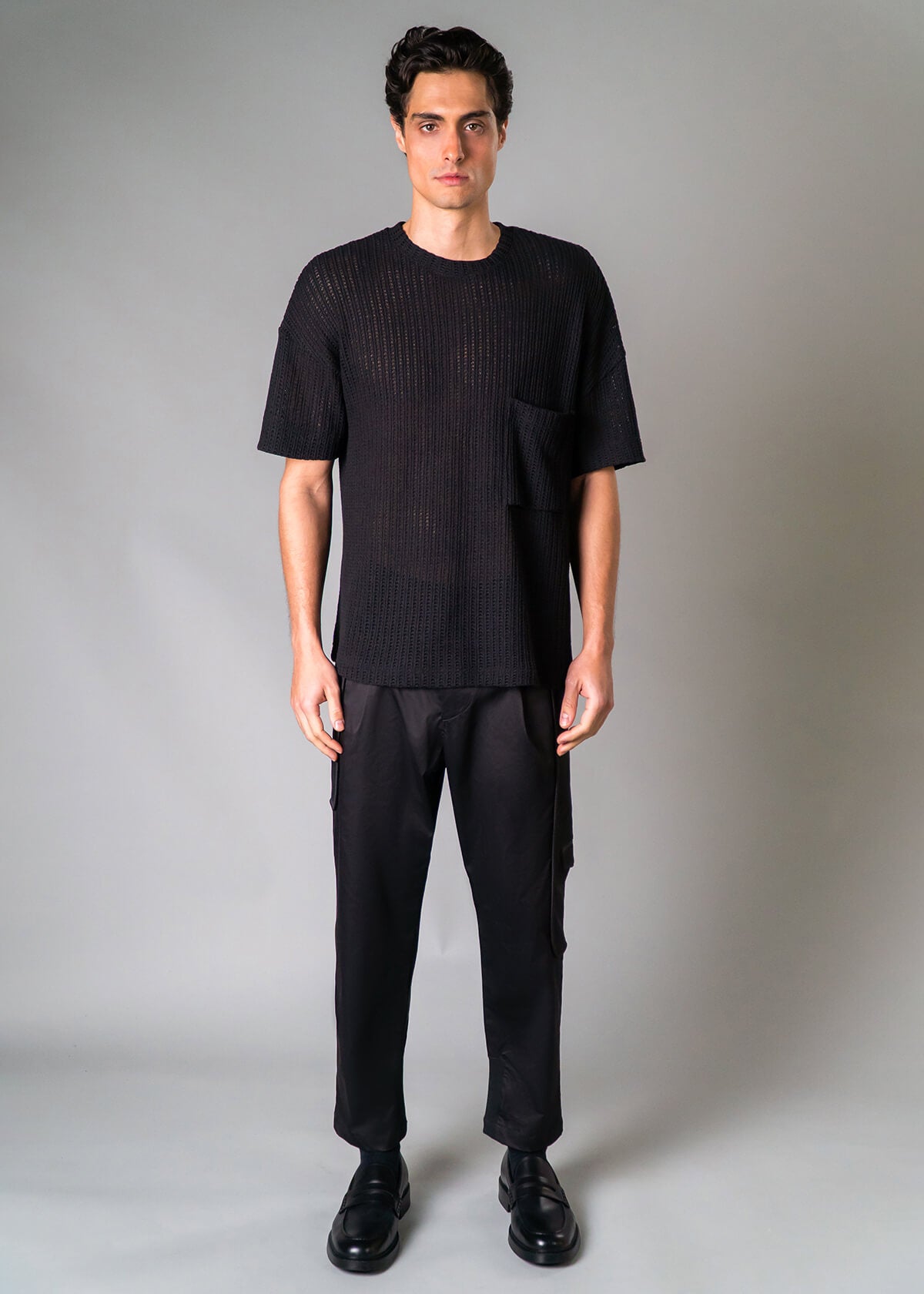 Black Open Weave Tee