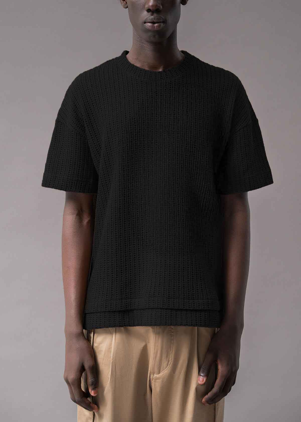 Black Open Weave Crew