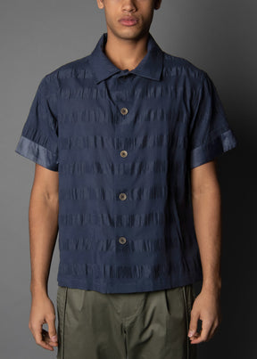 navy short sleeve mens shirt crafted from cotton and linen