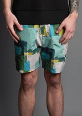 block art inspired pattern reversible mens shorts