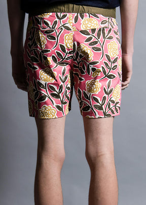 pink floral print men's swim trunks